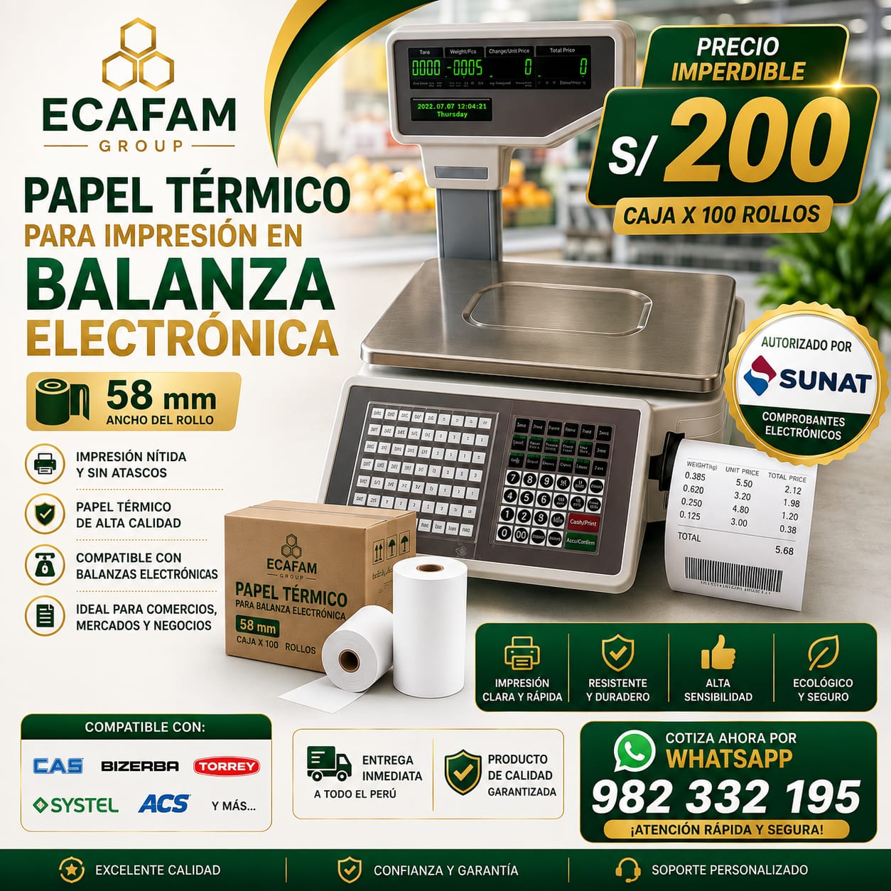 Papel térmico para balanza 58 mm